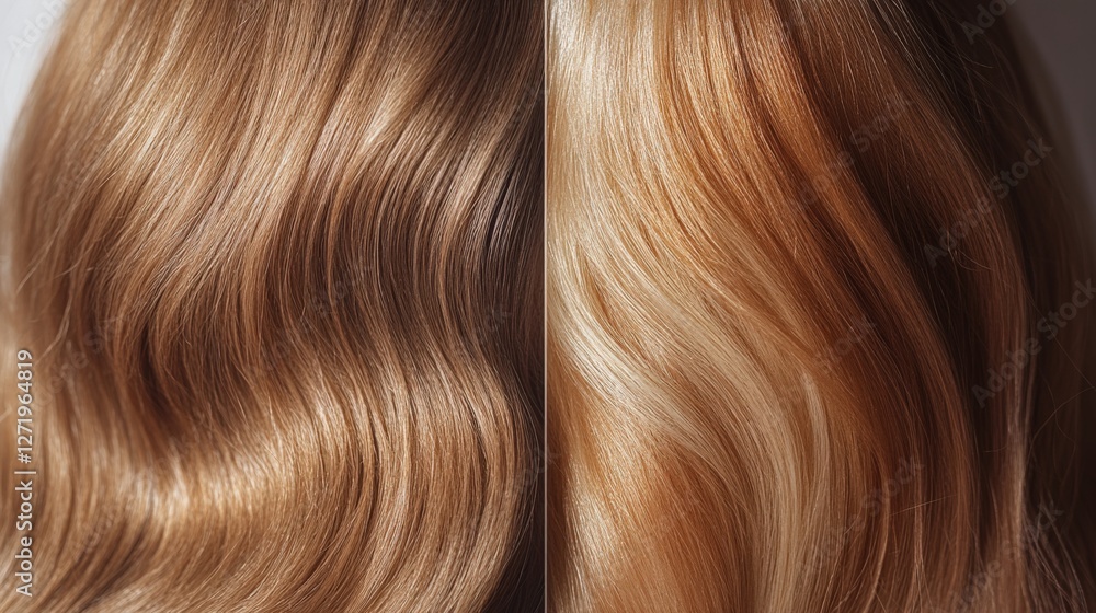 Fototapeta premium Comparison of Two Different Shades of Healthy Hair in Warm Light Setting Generative AI