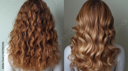 Transformation of Curly Hair to Sleek Waves Showcasing Hair Styling Techniques Generative AI