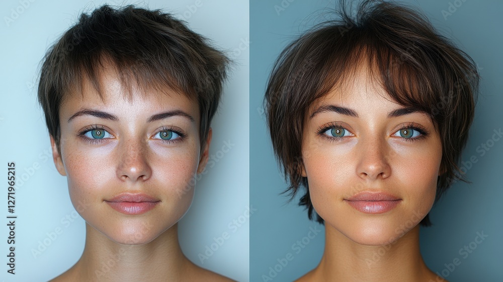 Short Hair Transformation With Focus on Natural Beauty and Facial Features Generative AI Short Hair Transformation With Focus on Natural Beauty and Facial Features Generative AI