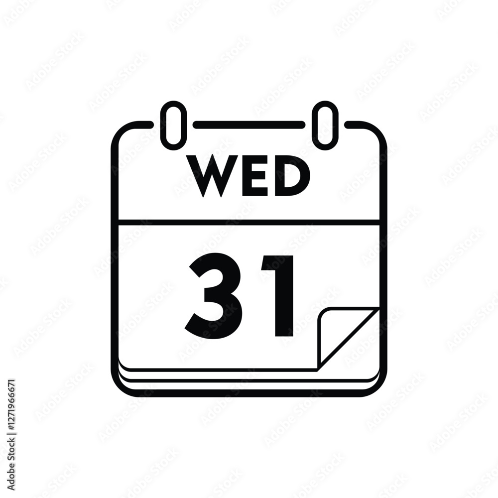 calender icon, 31 wednesday icon with white background calender icon, 31 wednesday icon with white background