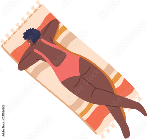 Woman sunbathing on beach blanket
