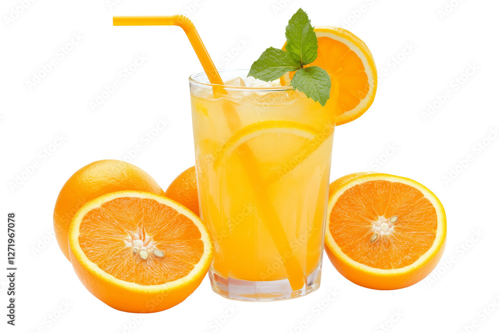 a lemon and mint lemonade in a tall glass with a straw isolated on a transparent background a lemon and mint lemonade in a tall glass with a straw isolated on a transparent background