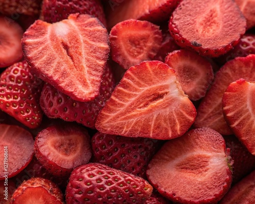 Freeze dried strawberries as background.