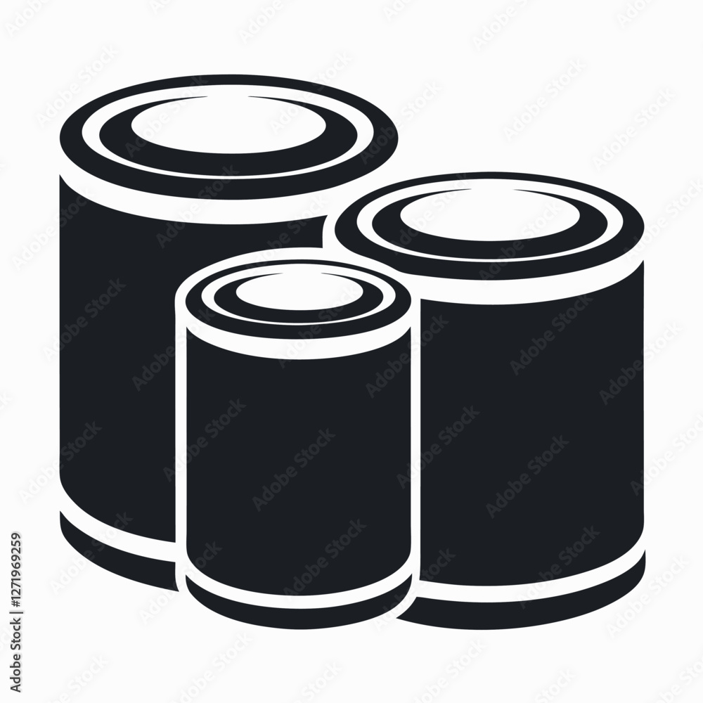Paint cans are stacked in a simple graphic design. Paint cans are stacked in a simple graphic design.