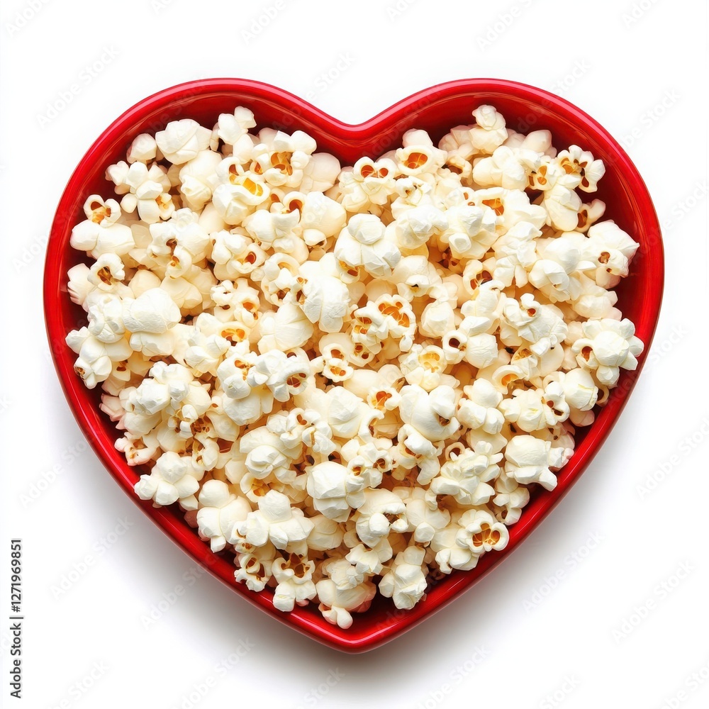 A heart-shaped bowl filled with popcorn A heart-shaped bowl filled with popcorn