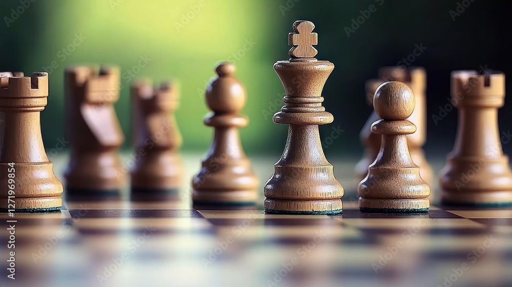 Close Up of Wooden Chess Pieces on a Board Close Up of Wooden Chess Pieces on a Board