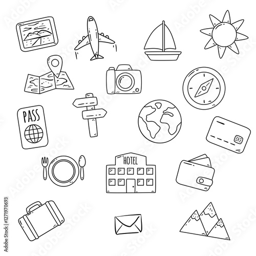 Travel & Tourism SVG Icons Set – Adventure, Vacation, Flight, Hotel, Trip, Roadmap, Beach