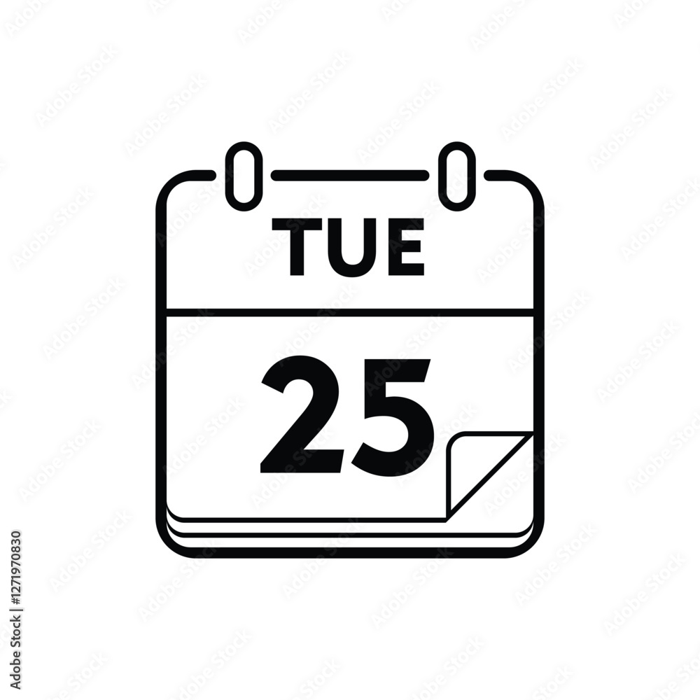 calender icon, 25 tuesday icon with white background calender icon, 25 tuesday icon with white background