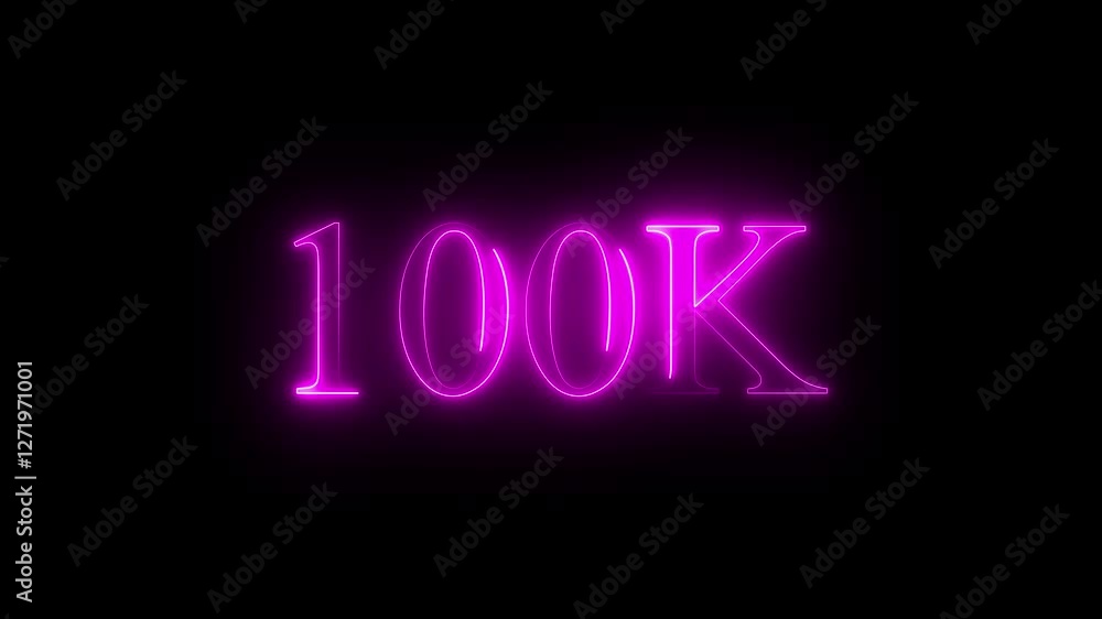 100k animated neon text effect video motion on black background. 100k Followers Celebration text animation. Thank You 100k Followers Celebration, Social Media Milestone, Digital Gratitude Display. 100k animated neon text effect video motion on black background. 100k Followers Celebration text animation. Thank You 100k Followers Celebration, Social Media Milestone, Digital Gratitude Display.