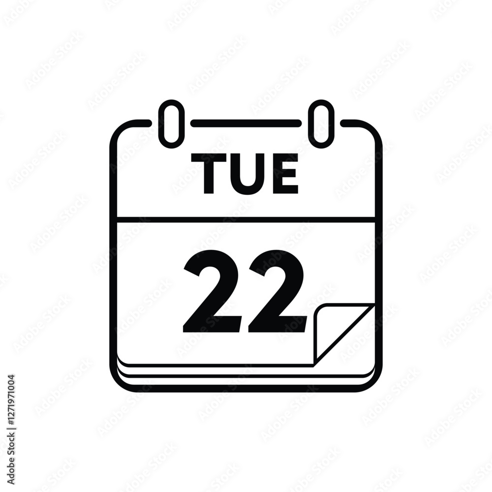 calender icon, 22 tuesday icon with white background calender icon, 22 tuesday icon with white background
