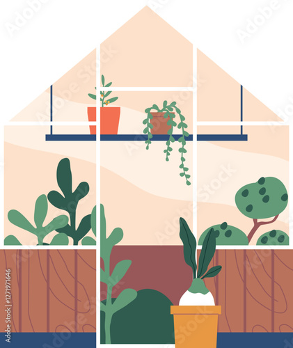 Greenhouse glass orangery vector illustration