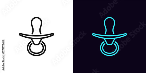 Outline baby pacifier icon, with editable stroke. Nursery pacifier for baby mouth, dummy teat. Newborn health care, motherhood, dummy nipple for baby, pacifier toy, nursery soother. Vector icon