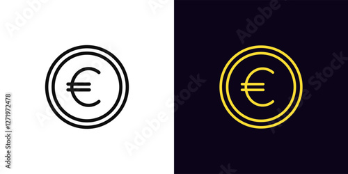 Outline euro coin icon, with editable stroke. Coin with euro sign, outline token. EUR currency, digital money token, financial market and trade, money earn, finance budget, bank cash. Vector icon