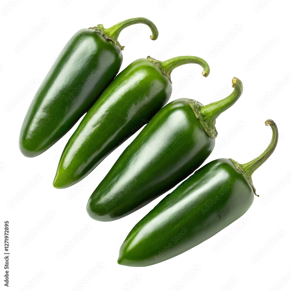 Four Green Jalape?os, Isolated on Transparent Background, High-Resolution Image, Food Photography, Jalape?o, Pepper, Vegetable Four Green Jalape?os, Isolated on Transparent Background, High-Resolution Image, Food Photography, Jalape?o, Pepper, Vegetable