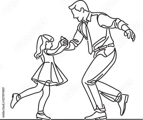 Minimalist Line Drawing of Father and Daughter Dancing Vector