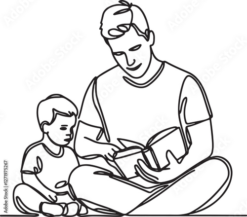 Parenting Moment. Father and Child Reading Together Vector Art