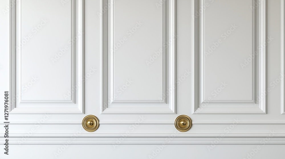 Obraz premium Elegant White Paneling Wall with Gold Accents: A Study in Minimalist Interior Design
