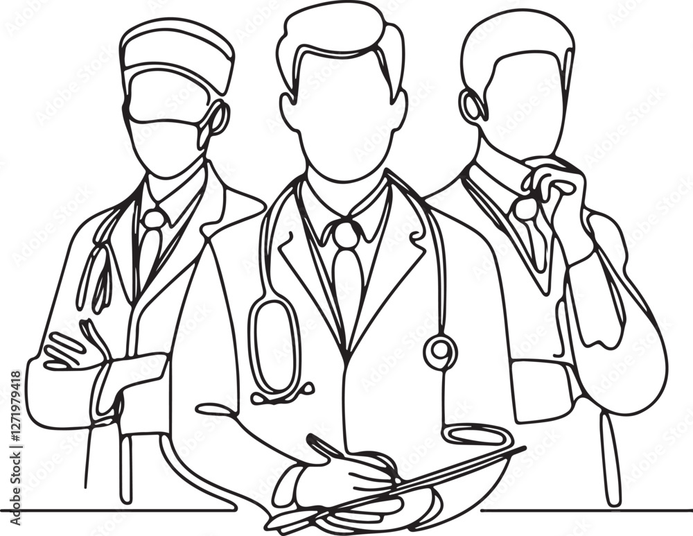 Minimalist Line Drawing of Three Medical Professionals Minimalist Line Drawing of Three Medical Professionals