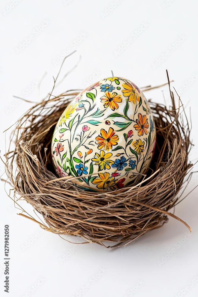Obraz premium Colorfully decorated egg resting in a natural nest