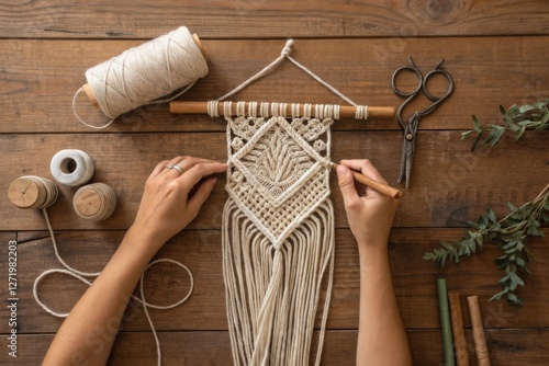 Macrame Wall Hanging Craft Tutorial at Home with Natural Materials in Daytime