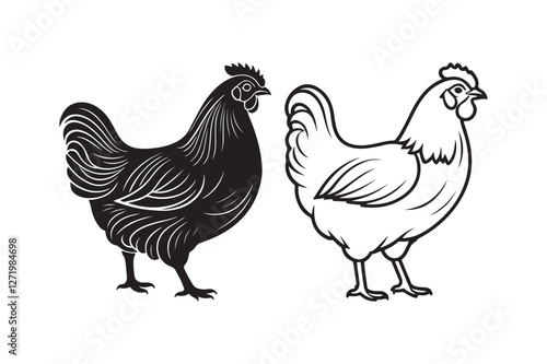 Hen Silhouette and Outline Clipart Set for Digital and Print Designs