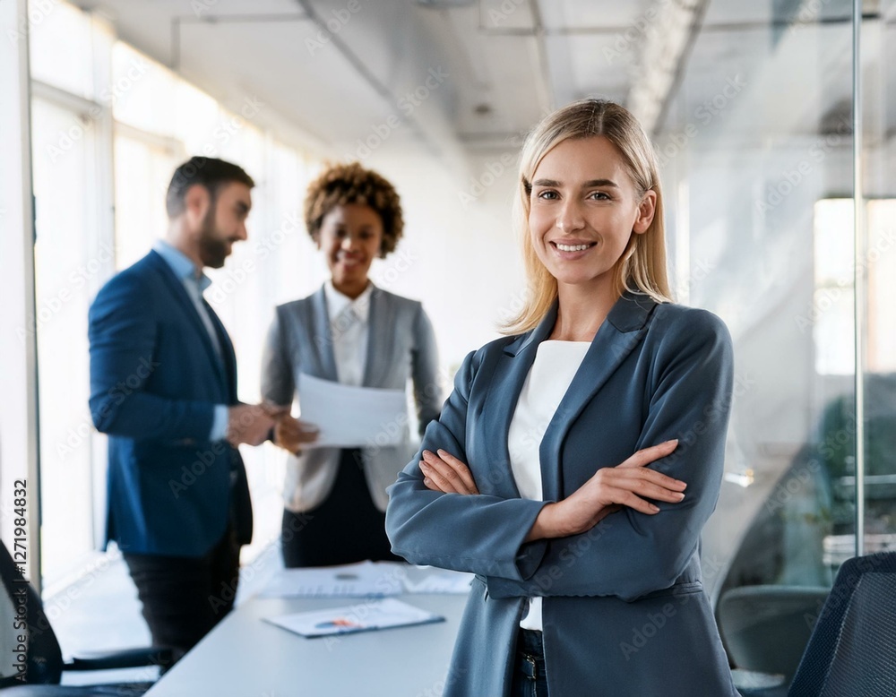 A confident and happy businesswoman, a smart entrepreneur, stands in a modern office, embodying professionalism and creativity in a corporate or startup environment. A confident and happy businesswoman, a smart entrepreneur, stands in a modern office, embodying professionalism and creativity in a corporate or startup environment.