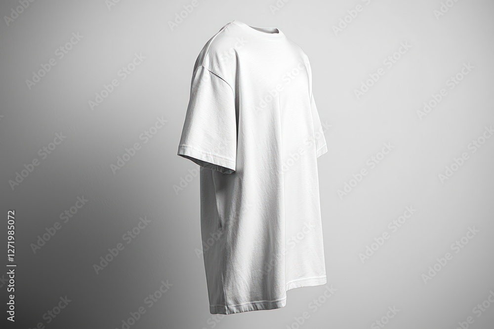 Oversized plain t-shirt mockup on a textured solid gray background, side view Oversized plain t-shirt mockup on a textured solid gray background, side view
