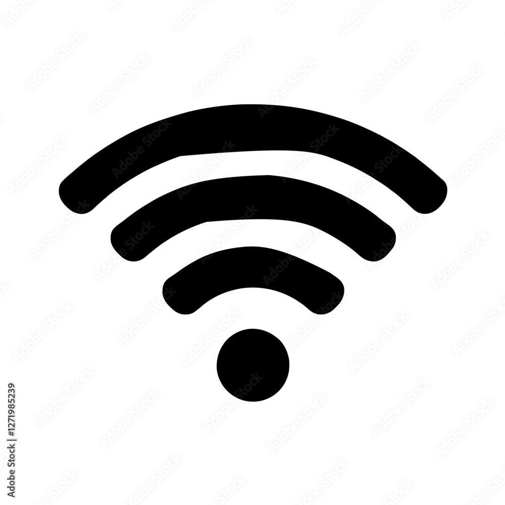 Minimalist black silhouette of Wi-Fi signal icon on white background Minimalist black silhouette of Wi-Fi signal icon on white background