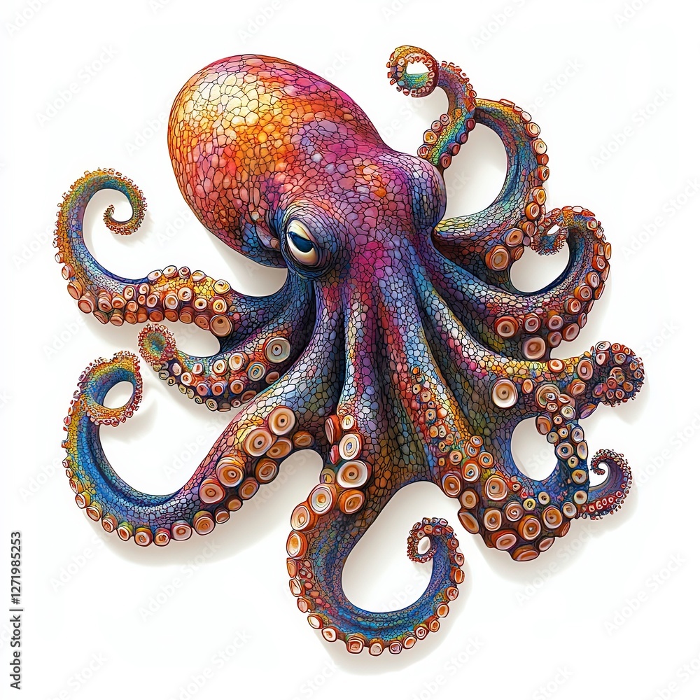 Colorful octopus with intricate patterns showcasing vibrant hues Colorful octopus with intricate patterns showcasing vibrant hues