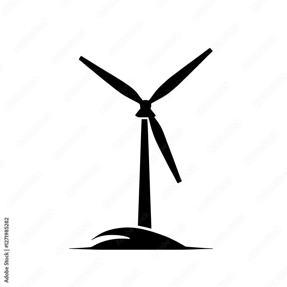 Minimalist black silhouette of a windmill symbolizing renewable energy Minimalist black silhouette of a windmill symbolizing renewable energy