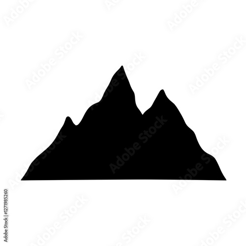 Minimalist black silhouette of mountain range on white background