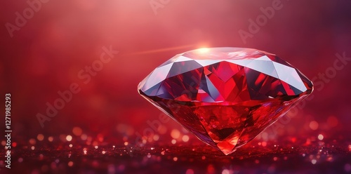 A brilliant red ruby sparkles against a blurred red background