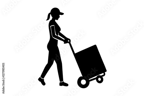  Delivery man with cargo cart silhouette