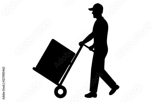 silhouette of a woman pushing a cart