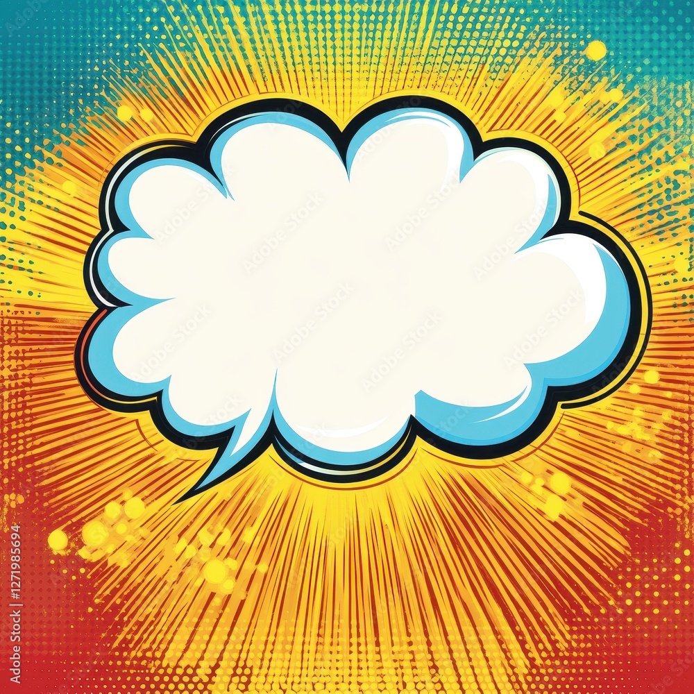 Retro styled comic book speech bubble with radial starburst background Retro styled comic book speech bubble with radial starburst background