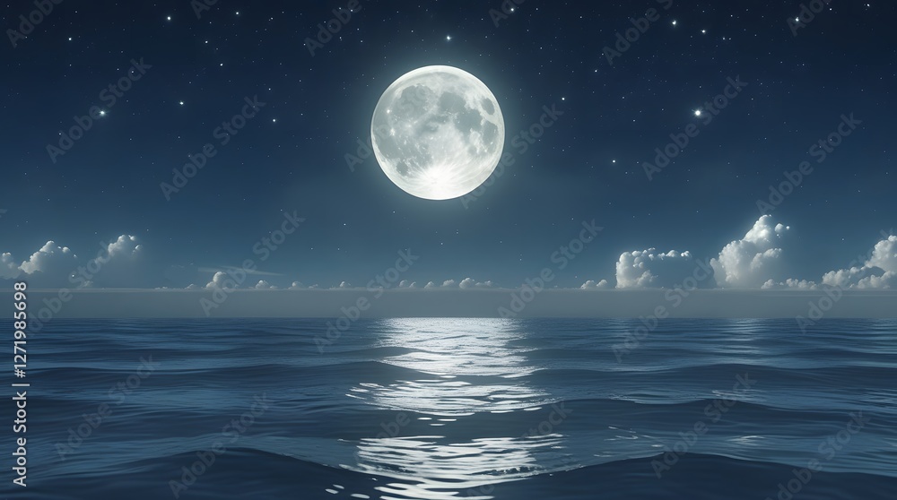 A crescent moon shimmering over a tranquil ocean, Ramadan Ambience. A crescent moon shimmering over a tranquil ocean, Ramadan Ambience.