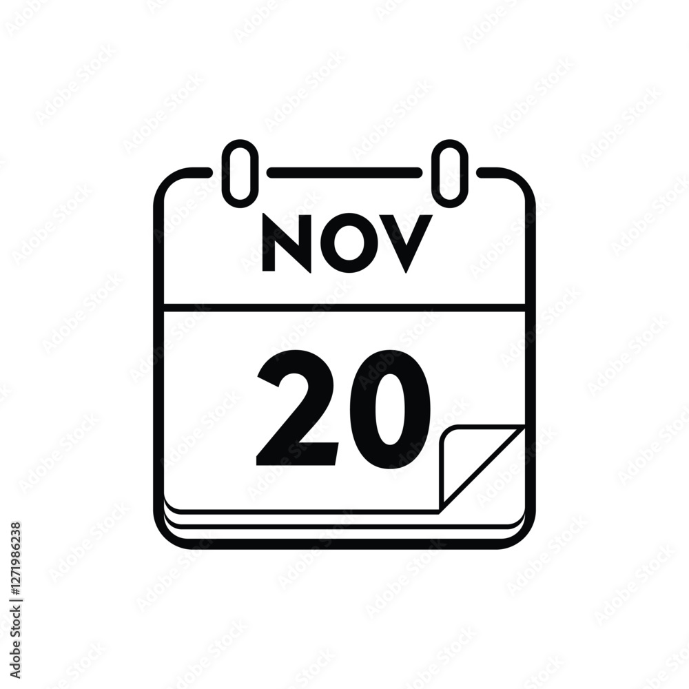 calender icon, 20 november icon with white background calender icon, 20 november icon with white background