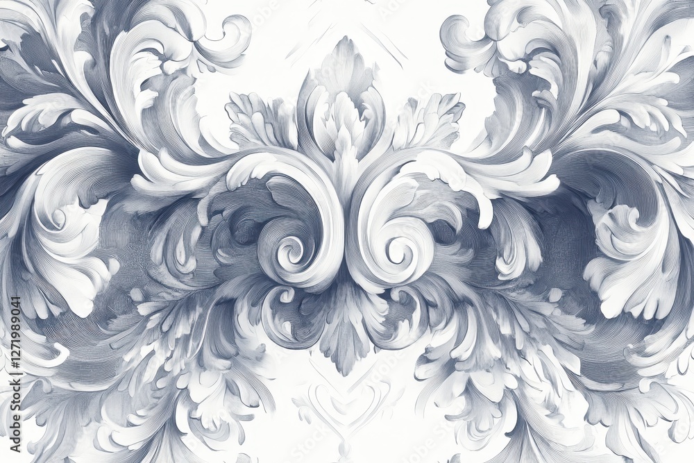 Elegant symmetrical baroque architectural decoration in shades of blue Elegant symmetrical baroque architectural decoration in shades of blue