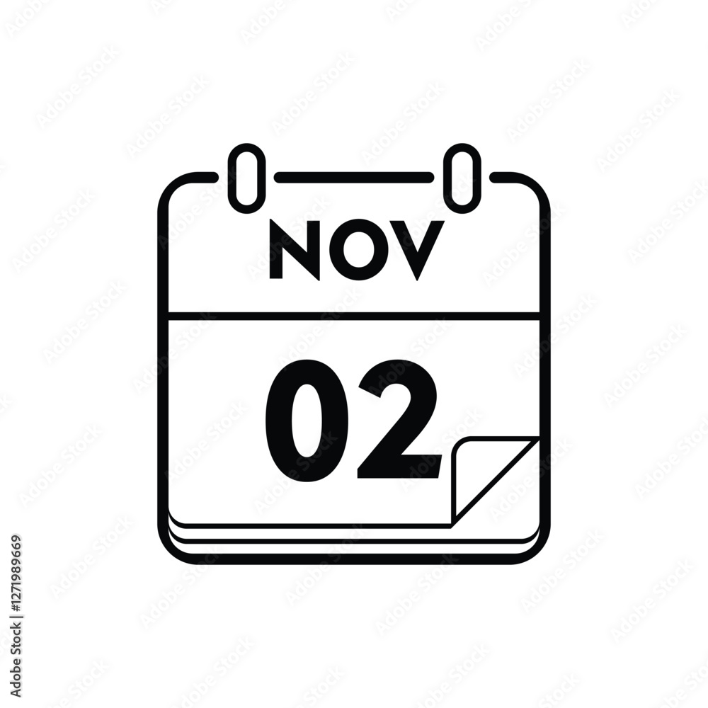 calender icon, 02 november icon with white background calender icon, 02 november icon with white background