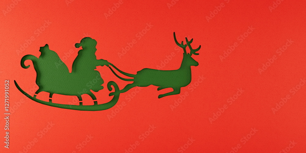 Fototapeta premium santa sleigh reindeer cutout on a vibrant green background, capturing the festive holiday spirit