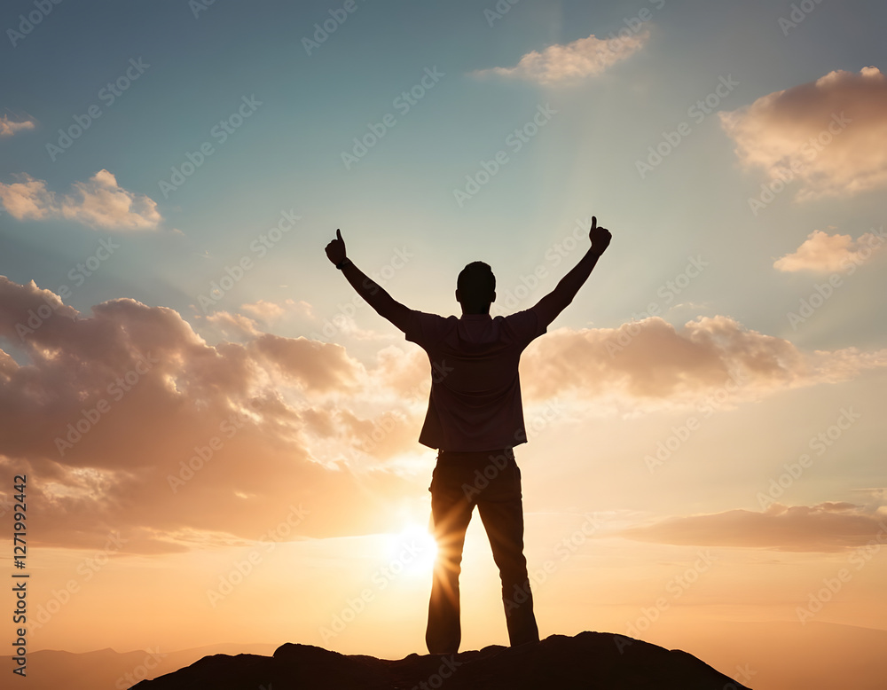 Fototapeta premium silhouette of a man with arms raised