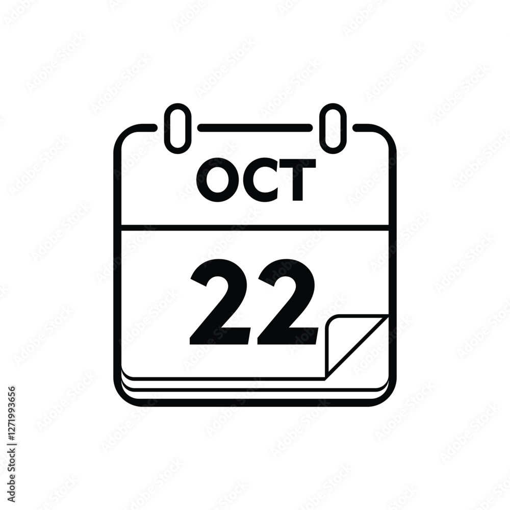 calender icon, 22 october icon with white background calender icon, 22 october icon with white background