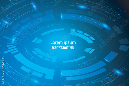 Abstract futuristic technologic blue light circle stage background. Elegant blue light lines on dark blue background with lighting effect.