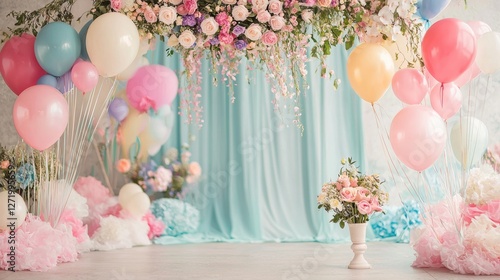 Pastel Dreamland: A Delightful Balloon and Floral Party Setup
