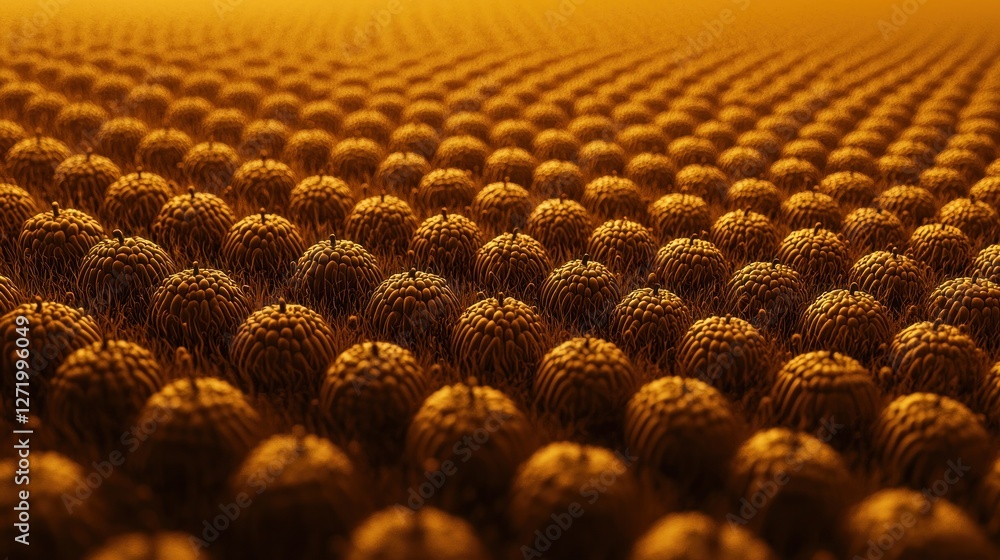 Obraz premium Golden textured spheres in a field.