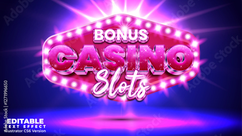 Bonus casino slots shiny luxury bold vector text effect. Lucky casino gambling poster design vector 
