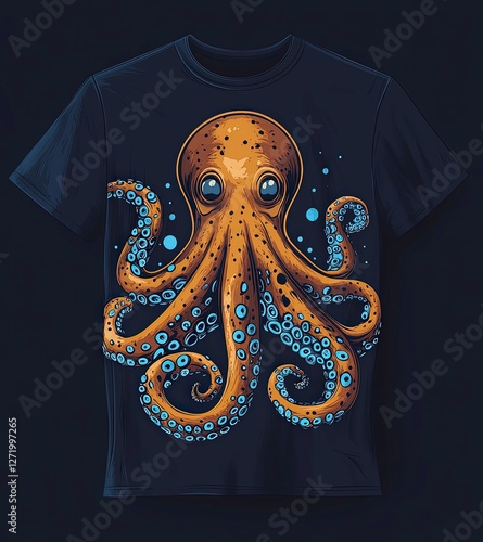 Colorful octopus design on a dark t-shirt showcasing marine life photo