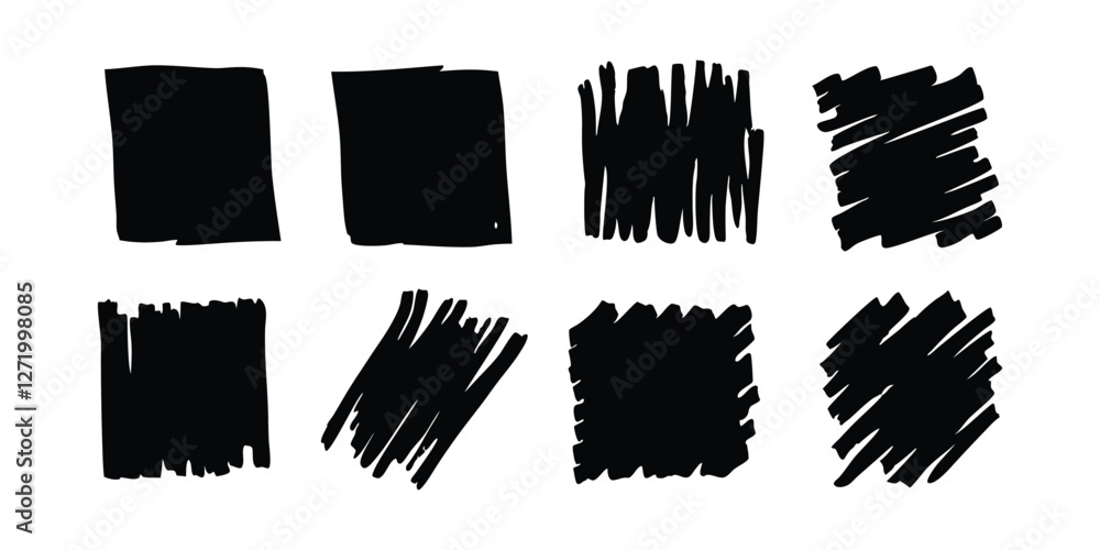 Hand-drawn vector black marker lines, scratches, scribbles, grungy highlighter underlines, rough punk market stroke collection, expressive textured marks, set of black grunge blots, daubs, and dabs. Hand-drawn vector black marker lines, scratches, scribbles, grungy highlighter underlines, rough punk market stroke collection, expressive textured marks, set of black grunge blots, daubs, and dabs.