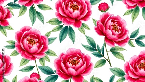 Pink peonies pattern on a white background