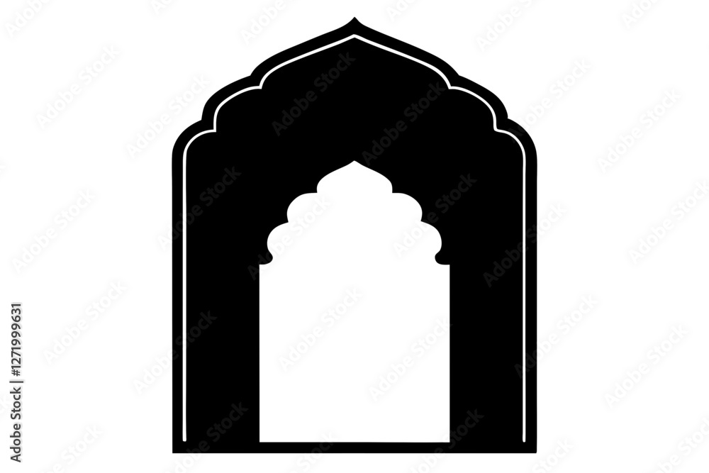 Fototapeta premium Traditional Indian Mughal door silhouette on white background
